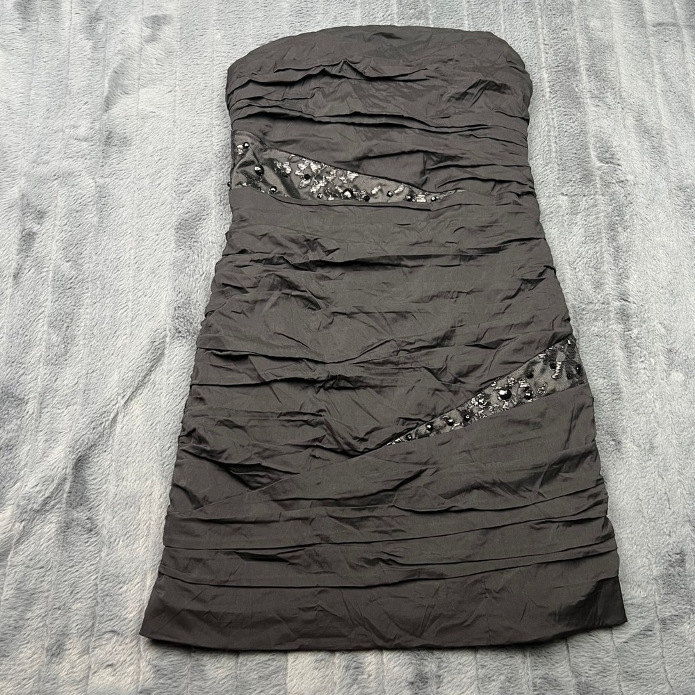Express Black Silk Blend Strapless Ruched Sequin Embellished Mini Dress Size 8